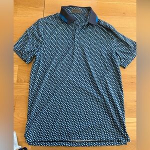 G/FORE Navy and Light Blue Dot-Print Performance Polo